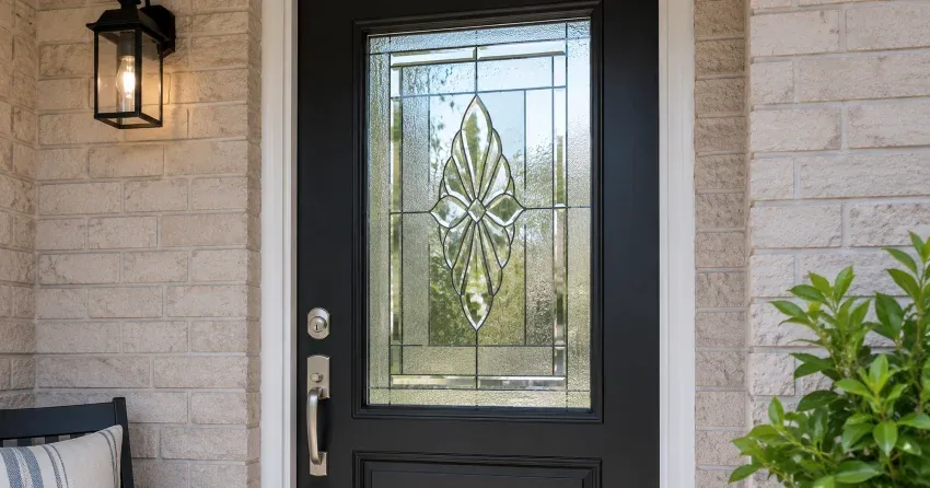 technician replacing a cracked decorative glass panel in Leeshore Estates, Midland