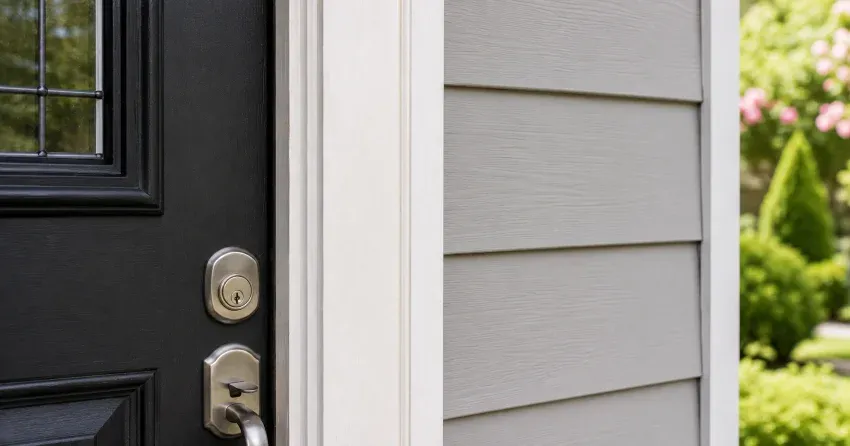 technician inspecting door jamb behind cracked casing in Midland home