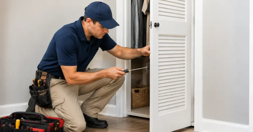 technician repairing doorbell button and wiring in Midland