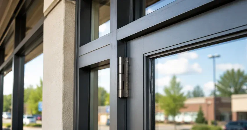technician performing roller repair on a commercial storefront shutter in Midland