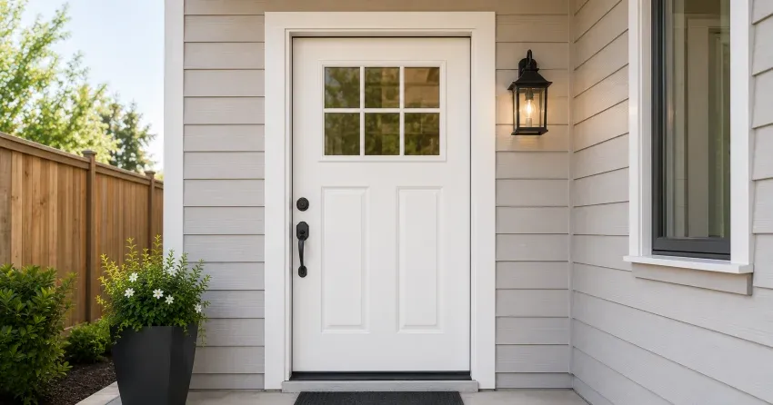 technician installing exterior door frame in Leeshore Estates, Midland