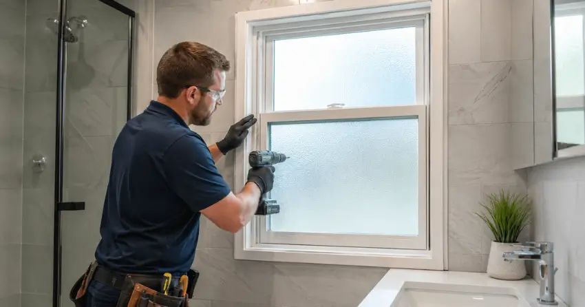frosted glass installation bathroom window in Leeshore Estates, Midland