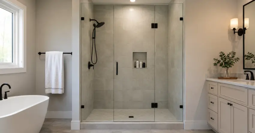 new frameless glass shower door installed in Midland