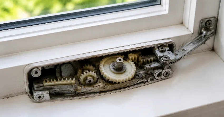 technician replacing casement window crank operator in Midland home