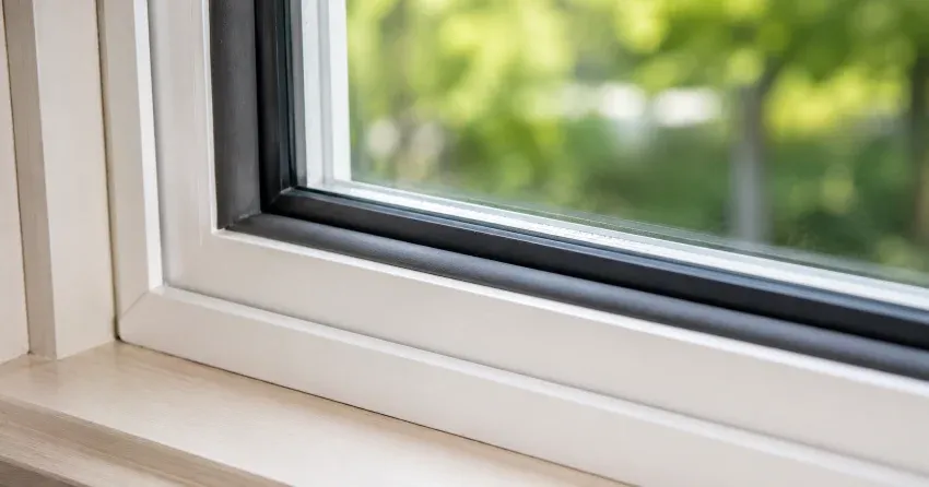 technician inspecting window weatherstripping for drafty window repair Midland