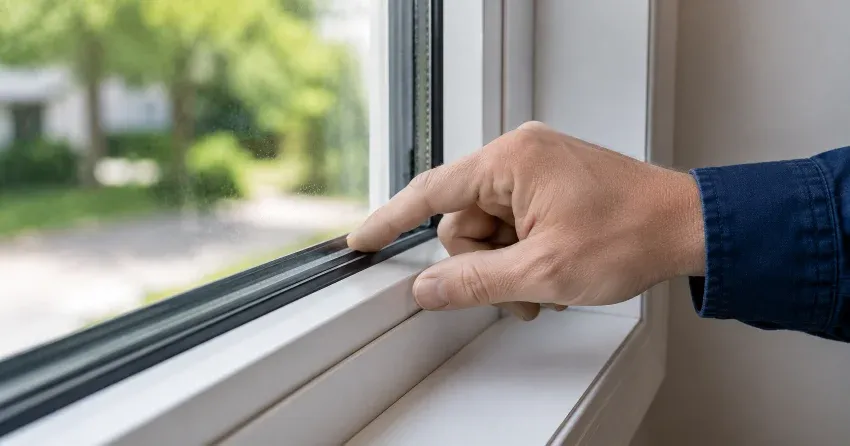 technician inspecting window glass seal in Midland