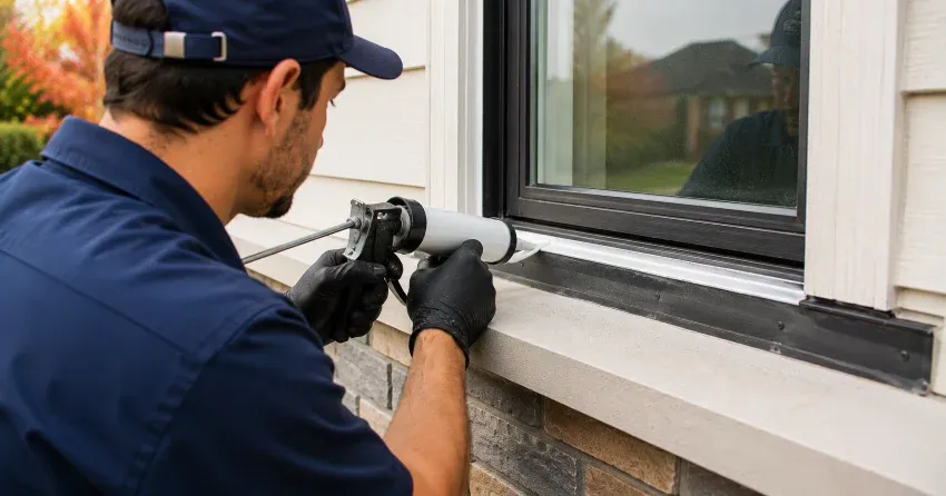 technician inspecting window flashing for leak source in Midland