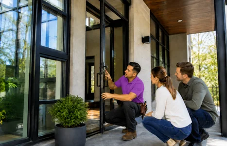 Modern home exterior with floor-to-ceiling windows by Windows & Doors Midland